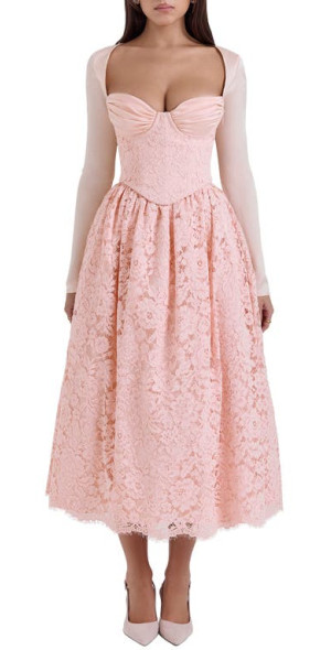 fitted lace wedding dress Corset-Waist Flare Dress – New York & Company main image 0