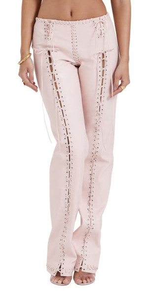 HOUSE OF CB Elliott Lace Up Faux Leather Pants in Peach