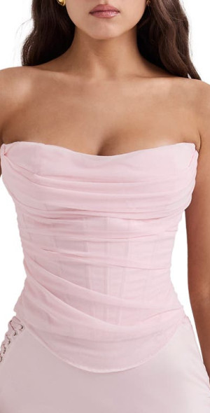 HOUSE OF CB Georgie Mesh Strapless Corset Top in Pinkesque at