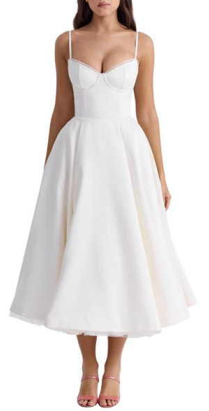 HOUSE OF CB - Mademoiselle Bustier Stretch Satin Midi Cocktail Dress in  Ivory at Nordstrom, Size X-Small A