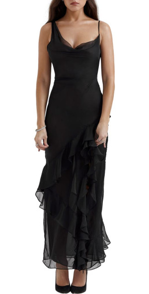 HOUSE OF CB Malila Ruffle Cowl Neck Chiffon Cocktail Dress in