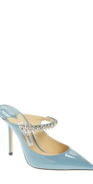 Jimmy Choo ブルーグレー 36.5 Jimmy Choo - Bing Crystal Embellished Pointed Toe Patent Mule in