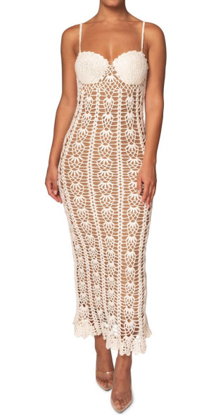 jluxlabel crochet dress Blue Deep Sea Crochet Maxi Dress