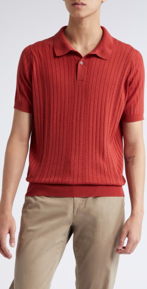 John Smedley - Hoffman Merino Wool Polo Sweater in Redwood at