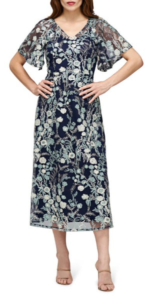 js collection embroidered dress Embroidered Mesh Flutter Gown