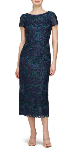 js collections embroidered cocktail dress JS Collections Two-Tone Lace Embroidery Cocktail Dress Black/ VANILLA main image 1