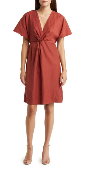 Julia Jordan Flutter Sleeve Twist Front Dress in Rust at Nordstrom - Main Image