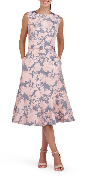Kay Unger Verity Sleeveless Belted Cocktail Dress in Soft Blush