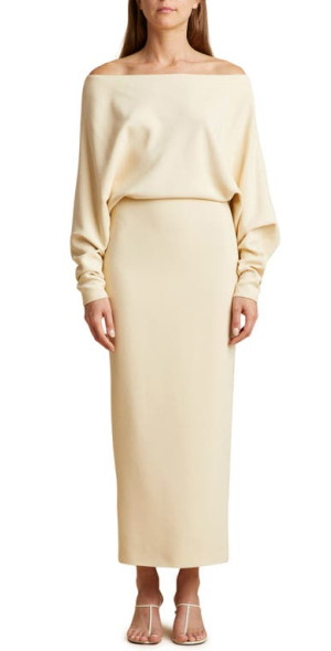 Khaite - June Fluid Off the Shoulder Long Sleeve Maxi Dress in Custard at  Nordstrom