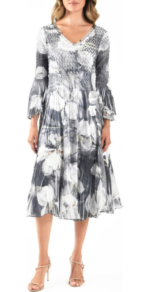 Komarov Bell Sleeve Charmeuse Chiffon Cocktail Dress in