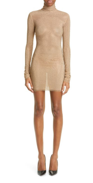 LaQuan Smith - Stud Mock Neck Minidress in Gold LaQuan Smith - Stud Mock Neck Minidress in Gold
