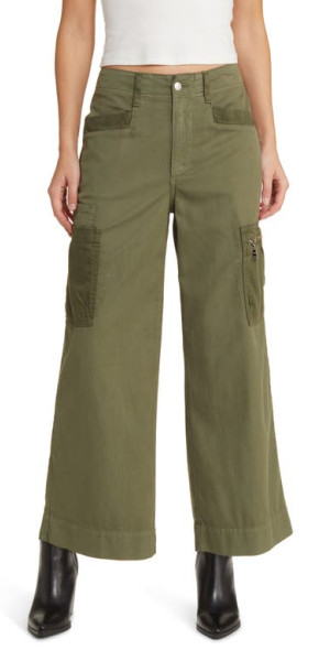 Le Jean Bianca High Waist Crop Wide Leg Cargo Pants in Military