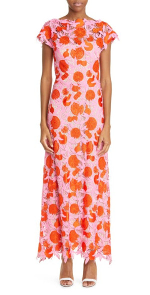 Lela Rose Fruit Guipure Lace Dress in Peony at Nordstrom