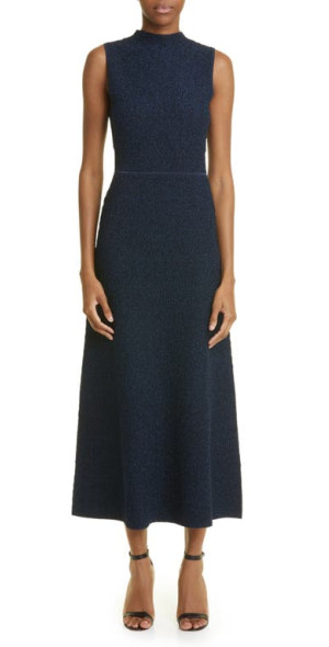Lela Rose Metallic Sleeveless Knit Dress in Navy at Nordstrom