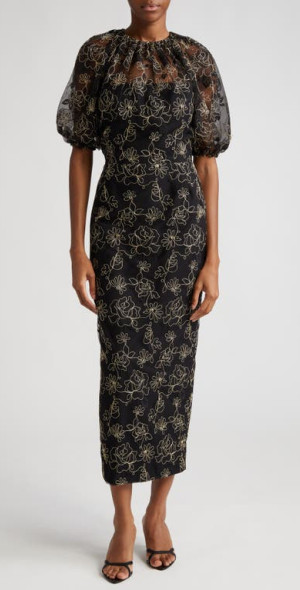 Lela Rose Naomi Floral Embroidery Sheath Dress in Black