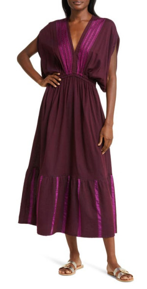 lemlem - Leila Cotton Blend Plunge Dress in Jordanos Burgundy at Nordstrom,  Size X-Small