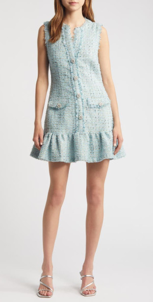 LIKELY - Angeline Button Front Tweed Minidress in Blue Multi at Nordstrom,  Size 10