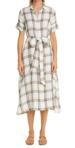 lisa marie fernandez shirt dress Lisa Marie Fernandez Belted Checked Linen-blend Gauze Midi Shirt Dress In  Mint