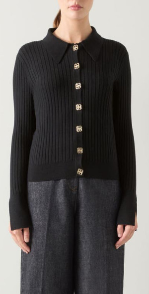 Cardigan Noir LK Bennett Avec Ornements Bijoux Au Col - Taille L - Occasion Très Bon état