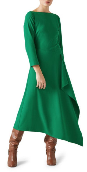 green emerald velvet dress L.K. Bennett - Green Sleeveless Ruched Waist Midi Dress Sz 12 main image 1