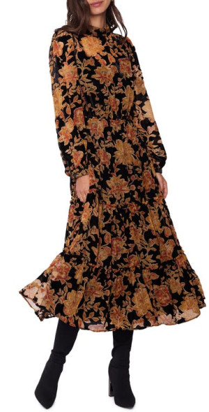Lost + Wander - Lost + Wander Cabin Hideaway Long Sleeve Velvet Maxi Dress  in Black Floral at Nordstrom