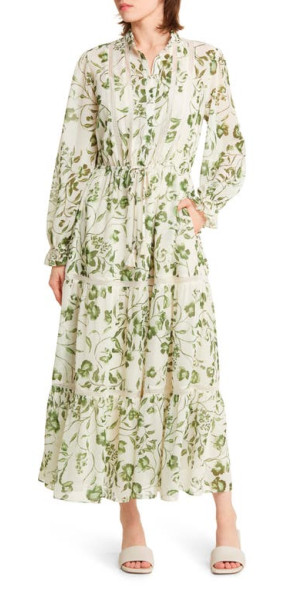 Lost + Wander - Lost + Wander Flower Power Long Sleeve Maxi Dress in Olive Ivory Floral Lost + Wander - Lost + Wander Flower Power Long Sleeve Maxi Dress in Olive Ivory Floral