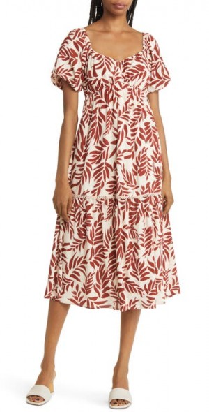 Lost Wander Lost Wander Hydra Springs Leaf Print Midi Dress