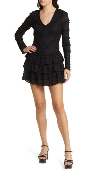 fitted lace wedding dress Modal Plunge Neck Long Sleeve Maxi Dress in Black - XXS