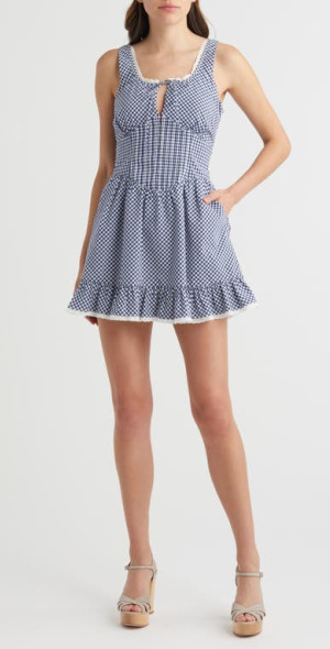 ceronne gingham cotton mini dress Ceronne Gingham Cotton Mini Dress Sunkissed Rose / 10