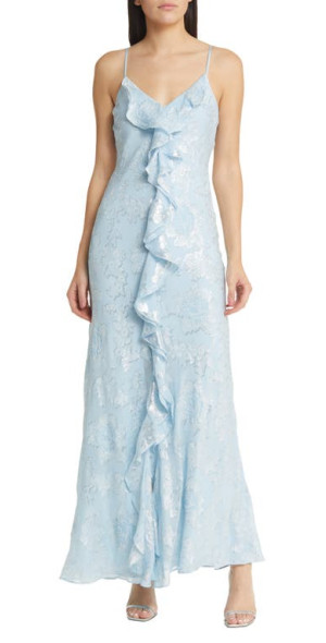 LoveShackFancy - June Metallic Ruffle Sheath Dress in Blue Stars at  Nordstrom