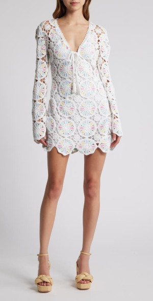 LoveShackFancy - Poemes Long Sleeve Lace Minidress in Garden Petals Multi  at Nordstrom, Size Xx-Small
