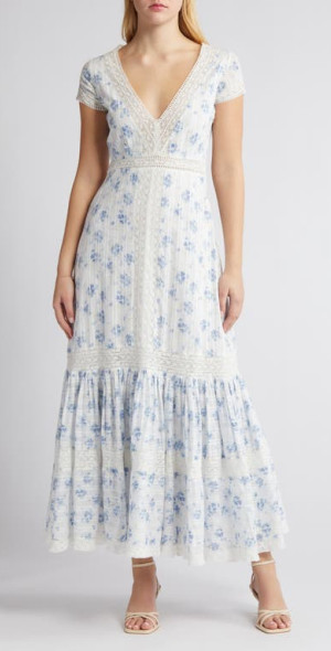 love shack fancy dress blue Woven Gathered V-Neck Maxi Dress Lt Blue main image 1