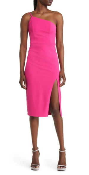 Lulus - All About The Glitz One-Shoulder Dress in Hot Pink at Nordstrom