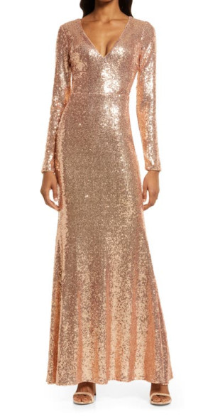 Lulus Capture the Moon Sequin Long Sleeve Dress in Rose Gold
