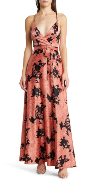 Lulus - Tea Gardens Satin Maxi Dress in Rusty Rose Floral at Nordstrom