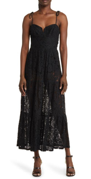 Lulus - Tie Strap Tiered Lace Midi Dress in Black at Nordstrom Lulus - Tie Strap Tiered Lace Midi Dress in Black at Nordstrom