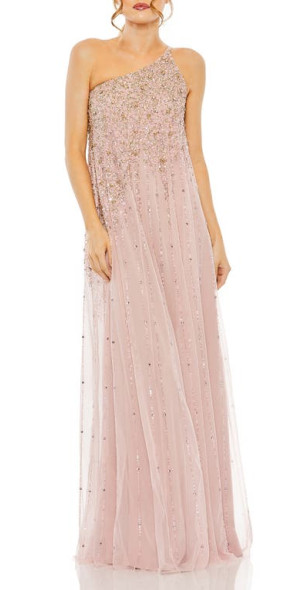slim fit dress slacks Rose Gold One Shoulder Cape Sleeve Embellished Gown main image 0