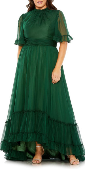 Mac Duggal - Mock Neck Flutter Sleeve High Gown in Emerald at Nordstrom,  Size 14W