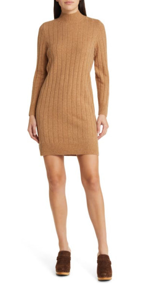 open lace back dress Madewell Women's Ribbed Sweater Dress Marled Pecan Size S