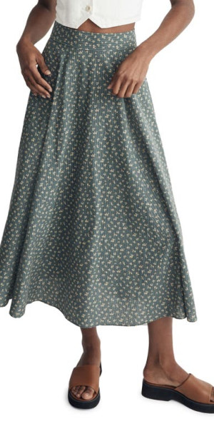 Madewell Floral Print Cotton Maxi Skirt in Architect Green at