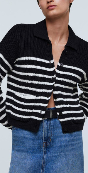 Madewell Melanie Stripe Cotton Crop Cardigan Sweater in True