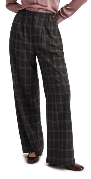 Madewell The Harlow Plaid Wide Leg Pants in Dark Pavement at