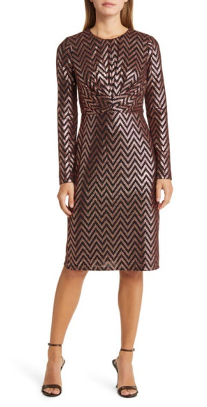 Maggy London - Metallic Long Sleeve Cocktail Dress in Copper/Black at  Nordstrom
