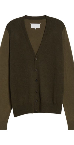 Maison Margiela - Colorblock Elbow Patch Wool V-Neck Cardigan