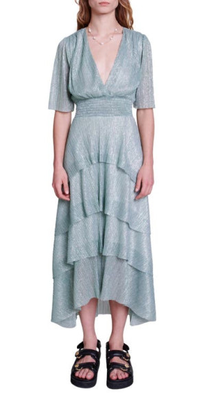 maje metallic ruffled dress Maje Ruffini Metallic Tiered Dress