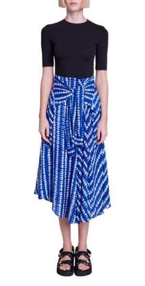 maje Raprite Mixed Media Fit Flare Dress in Tie Dye Blue Drop