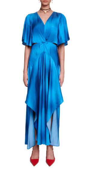 maje blue satin dress Embroidered satin dress Blue For Women