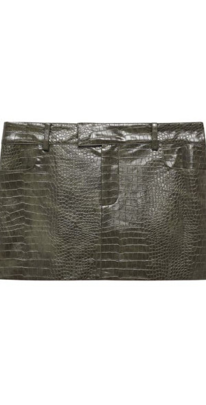 MANGO Croc Embossed Faux Leather Miniskirt in Khaki