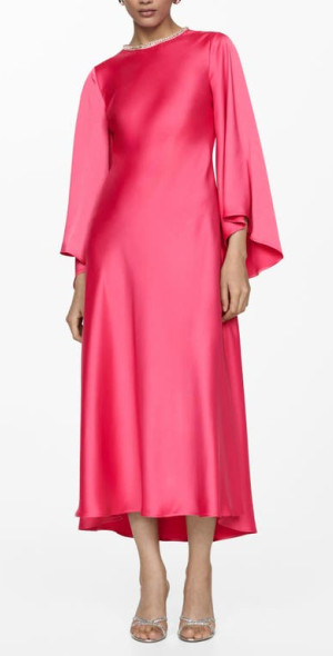 knee length dresses for ladies Mac Duggal - Pink Floral Applique Long Sleeve Illusion Gown