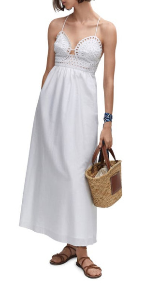 MANGO Eyelet Embroidered Cotton Maxi Dress in White